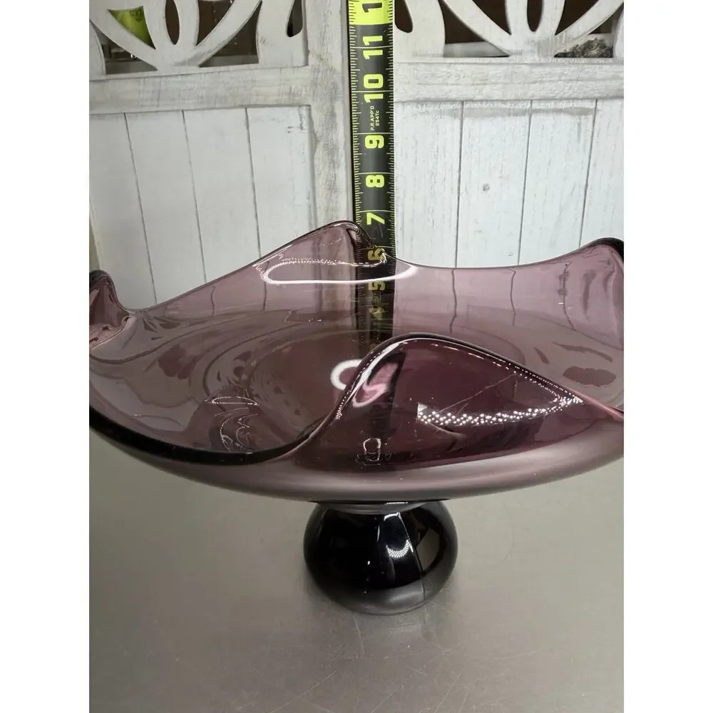 Amethyst Viking Glass Epic Wave Heavy Footed Pedestal Bowl VTG Purple